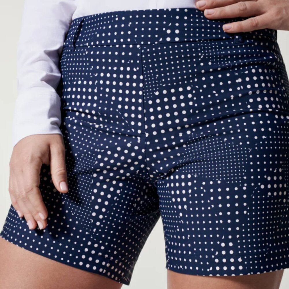 NWT Spanx Women's Sunshine Shorts Dot Patchwork Midnight Navy 6" Size Large L